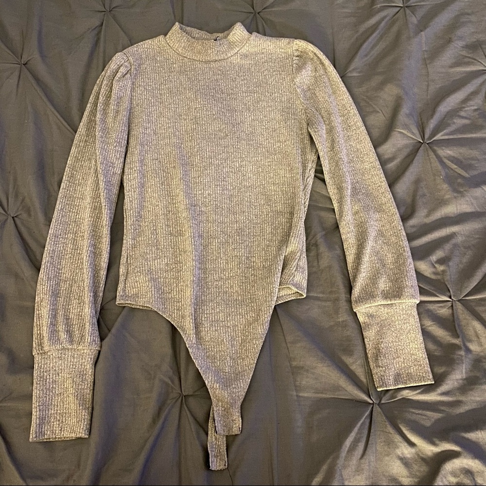 Rib-Knit Gray Bodysuit